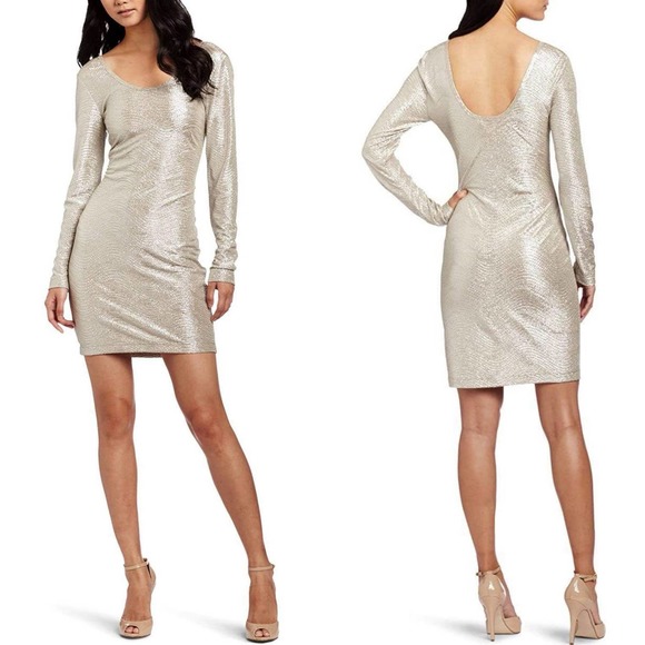 NWT BCBGeneration Silver Long Sleeve Bodycon Dress - Picture 1 of 5